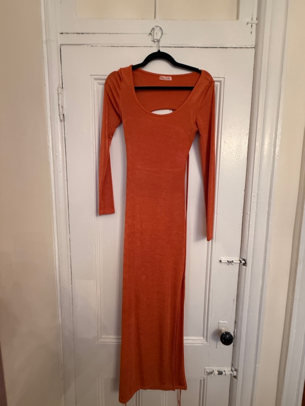 Long Sleeve Cutout Maxi Dress in Burnt Orange